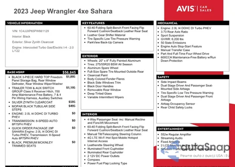 2023 Jeep Wrangler Sahara 4Xe z USA, uszkodzony, nr VIN 1C4JJXP65PW661129